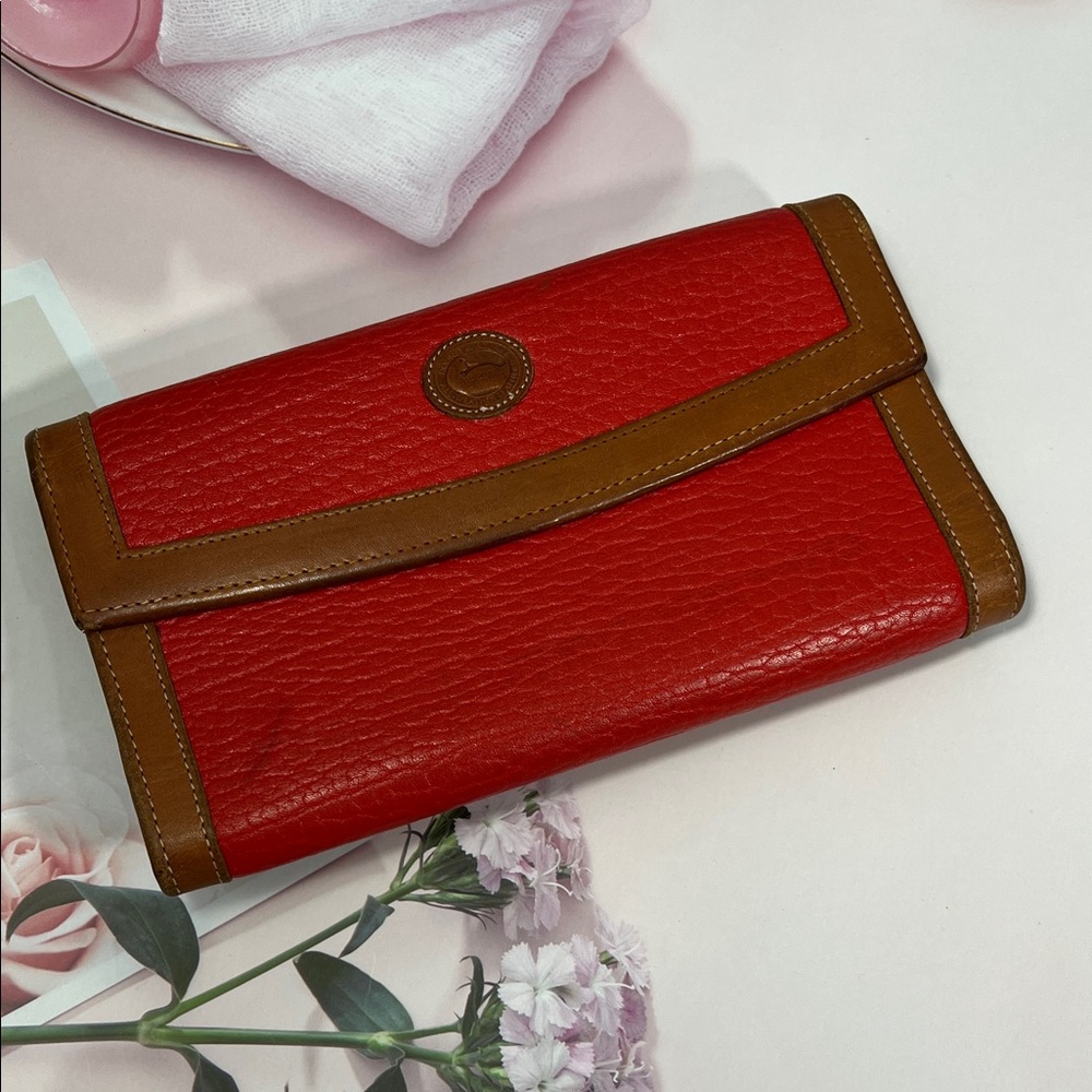 🦆 DOONEY & BOURKE AWL CHECKBOOK ORGANIZER RED TAN WITH KISSLOCK TRIFOLD WALLET